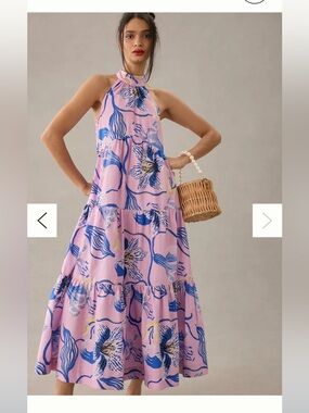 ANTHROPOLOGIE SARAH GORDON TIERED HALTER FLORAL PRINT MIDI DRESS SIZE 0